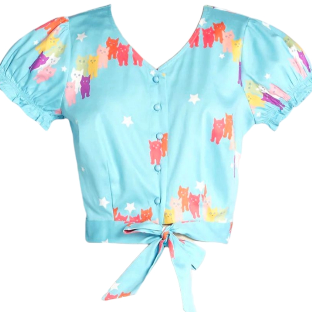 Modcloth X Collectif Blue Cat Crop Top